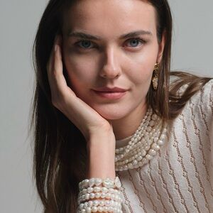 Elegant wide Pearl Beaded Bracelet in white.